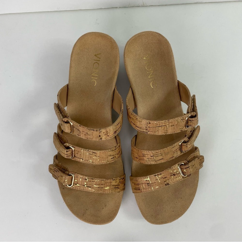 Vionic Park Dwyn Triple Strap Wedge Sandals in Gold Cork Size‎ 8 Wide Open-Toe - Picture 8 of 16